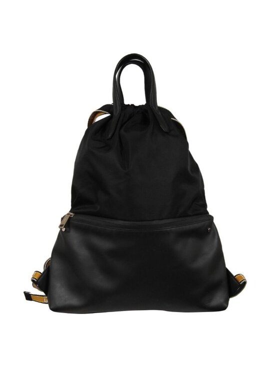 Fendi Nylon Vitello Backpack Black Leather Drawstring Logo Yellow White Straps main image 6